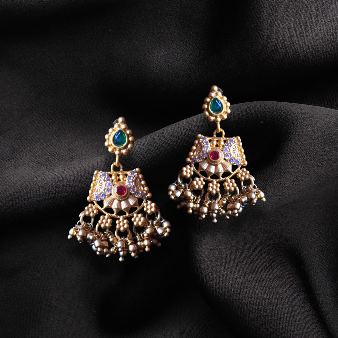 Antique South Indian Gold-Plated Necklace Set with Peacock Pendant