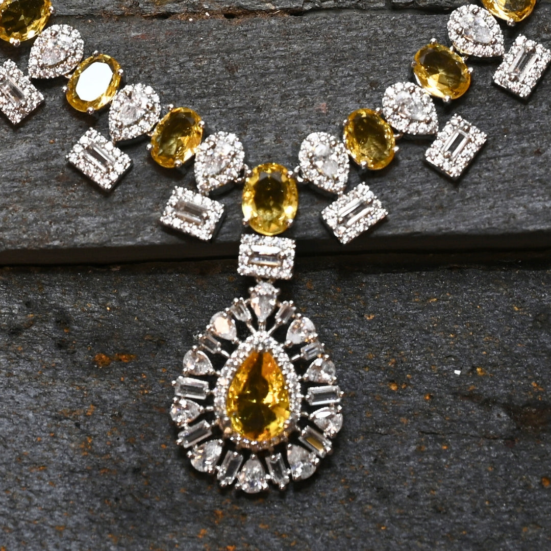 Royal yellow AD stud Necklace