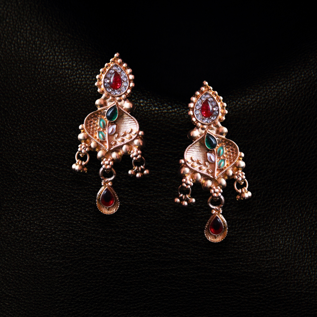 Gold Plated Rajwadi Meenakari Necklace Combo with Kundan Earrings