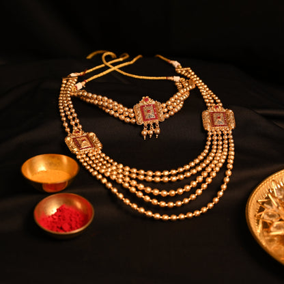 Regal gold beaded Mohanmala set