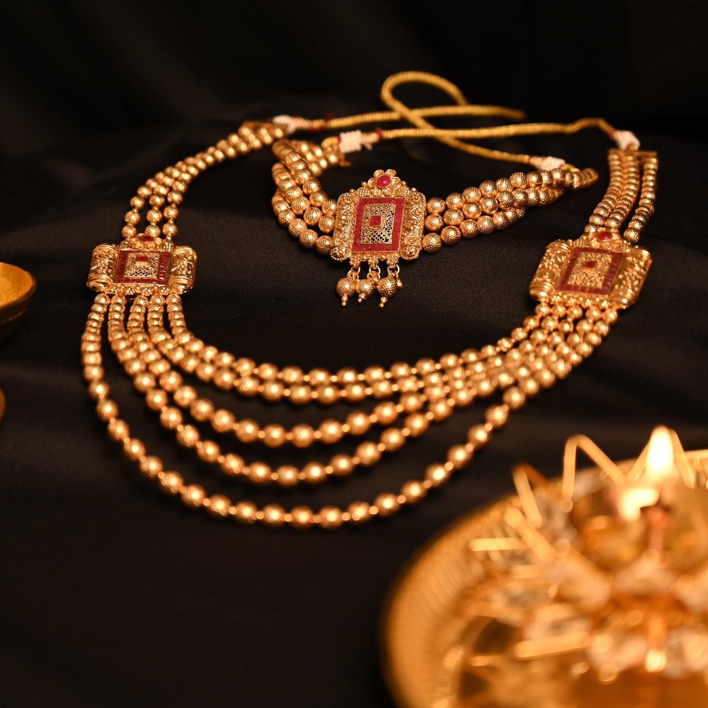 Regal gold beaded Mohanmala set