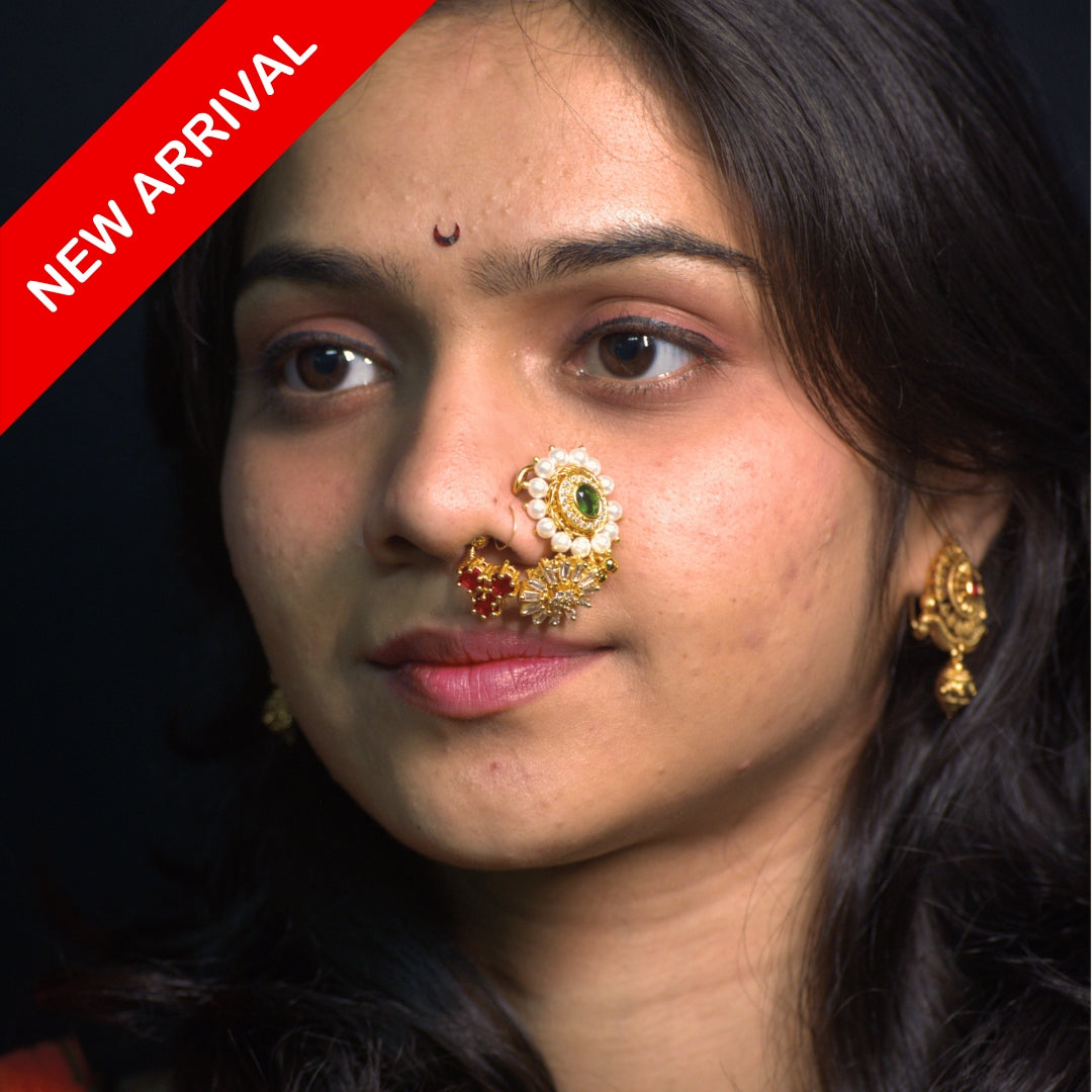 Nath Gopika Shine
Maharashtrian bridal nath
Emerald stone nath
Pearl and crystal nath
Starburst crystal nose ring
Gold plated Maharashtrian nath
Designer festive nath
Traditional wedding nose ring