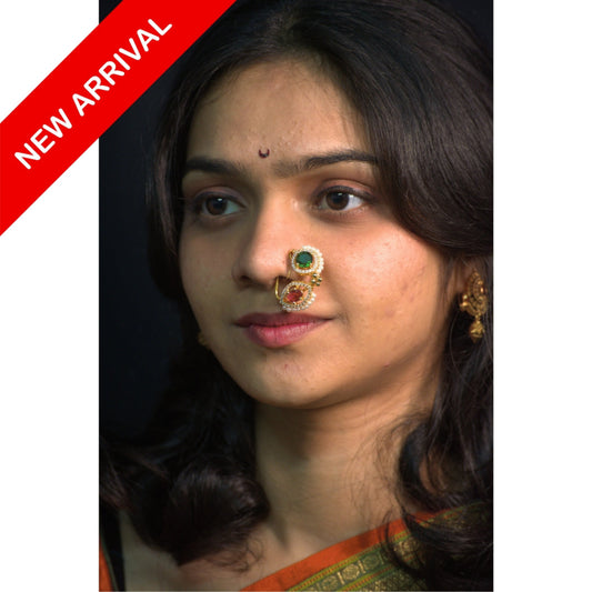 Maharashtrian nath
Nath Gojari Regal
Twin Maharani nath
Bridal pearl nath
Emerald ruby nath
Traditional Maharashtrian nose ring
Gold plated bridal nath
Festive bridal nath
Royal Maharashtrian jewelry
Ethnic nose ring design