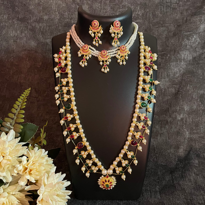 Regal Pearl & Stone-Studded Artificial Necklace Set