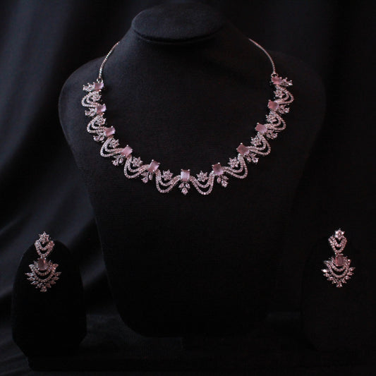 Rose gold plated AD studded necklace
