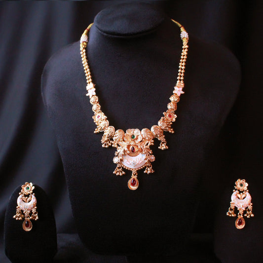 Gold plated Rajwadi Meenakari Necklace