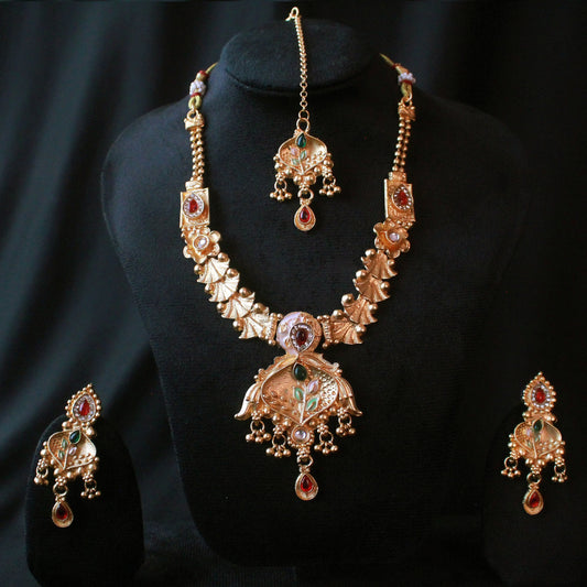 Gold platedRajwadi Meenakari Necklace