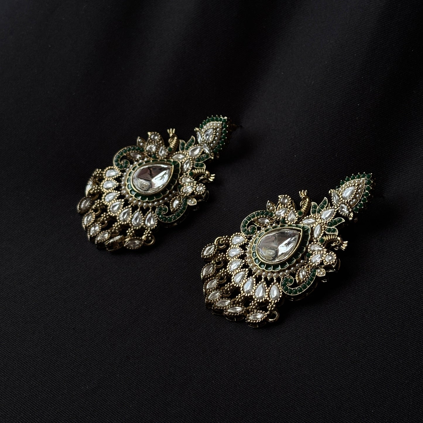 Polki Kundan Dark Green Eaarings