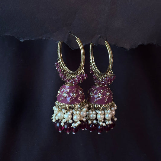 Ivory Maroon metallic golden earring