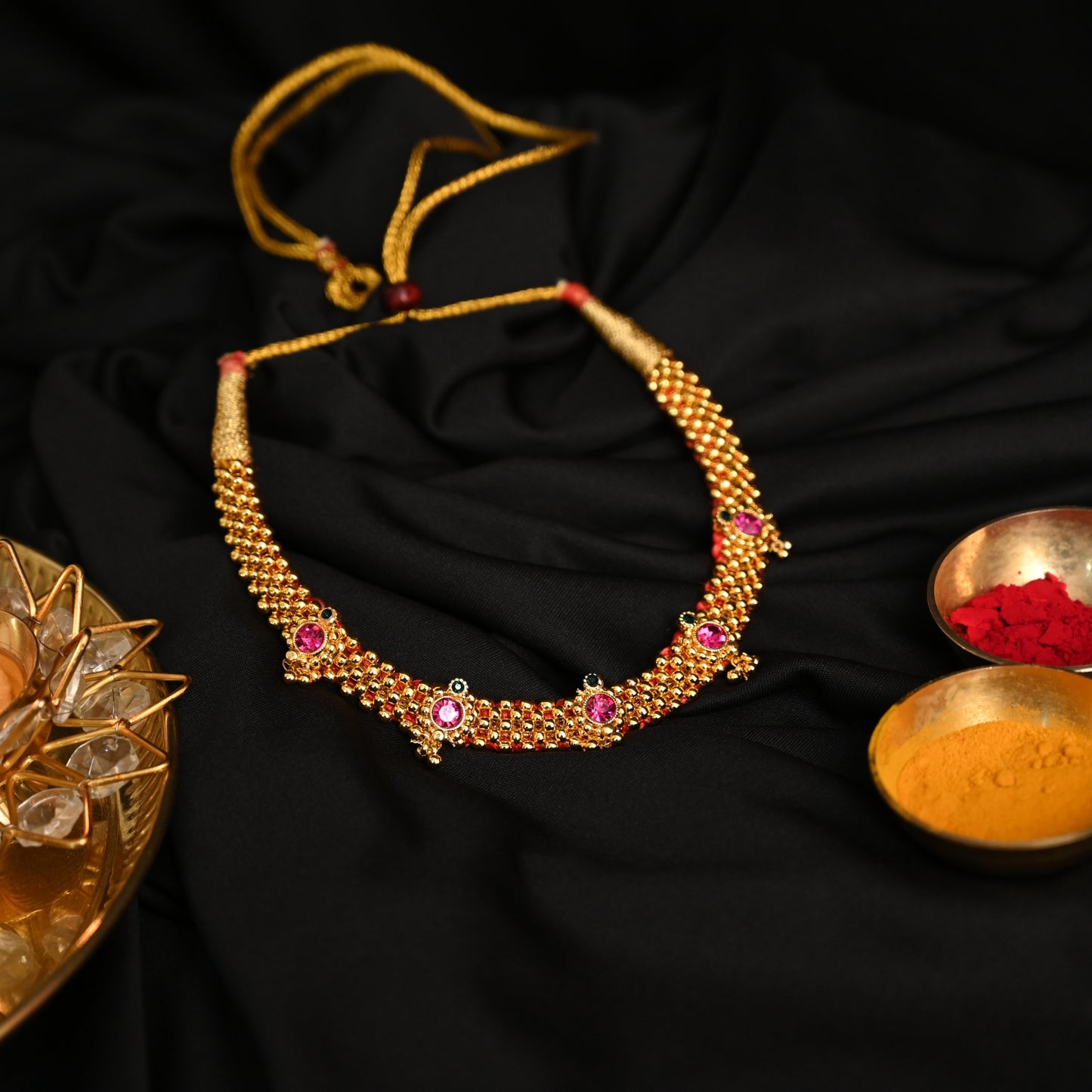 Ruby Beaded Gold-Plated Thushi