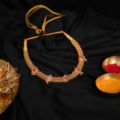 Ruby Beaded Gold-Plated Thushi