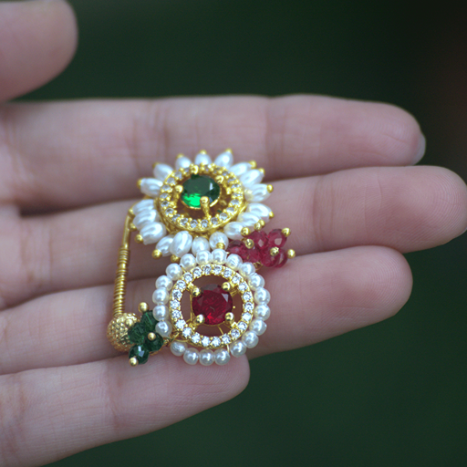 Nath Gojari Regal – Twin Maharani Pearl & Stone Nath