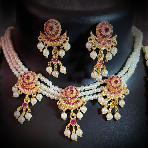 Regal Pearl & Stone-Studded Artificial Necklace Set
