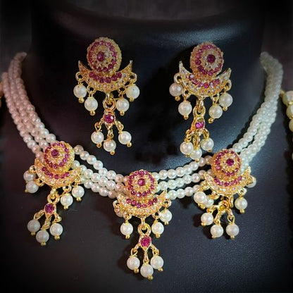 Regal Pearl & Stone-Studded Artificial Necklace Set