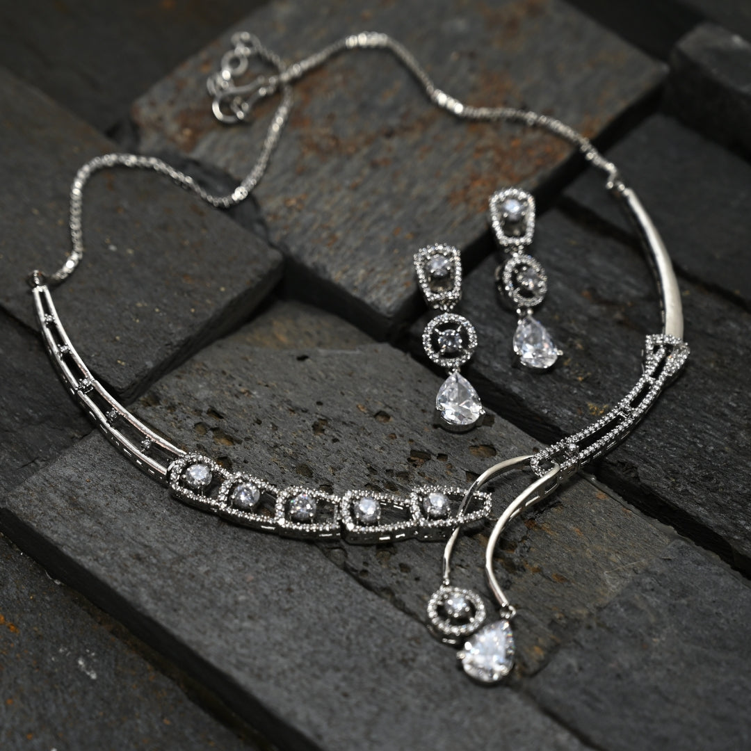 Sliver designer AD stud Necklace