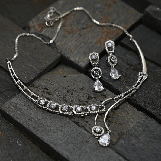 Sliver designer AD stud Necklace