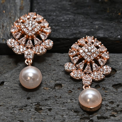 Pearl rose gold AD  Necklace