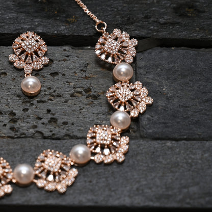 Pearl rose gold AD  Necklace