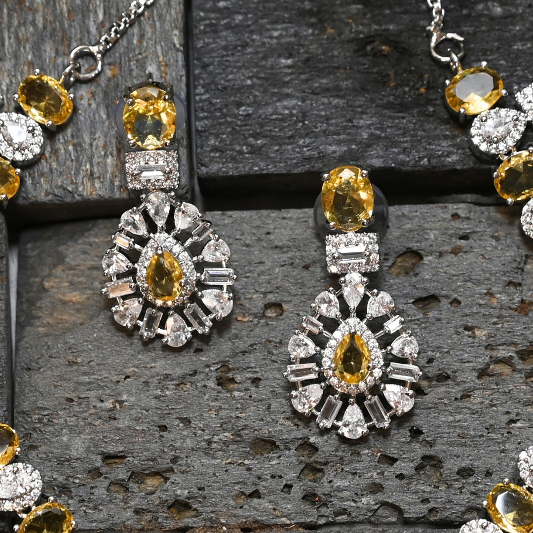 Royal yellow AD stud Necklace