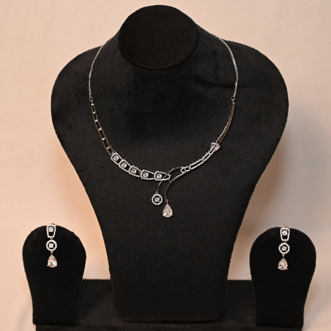 Sliver designer AD stud Necklace