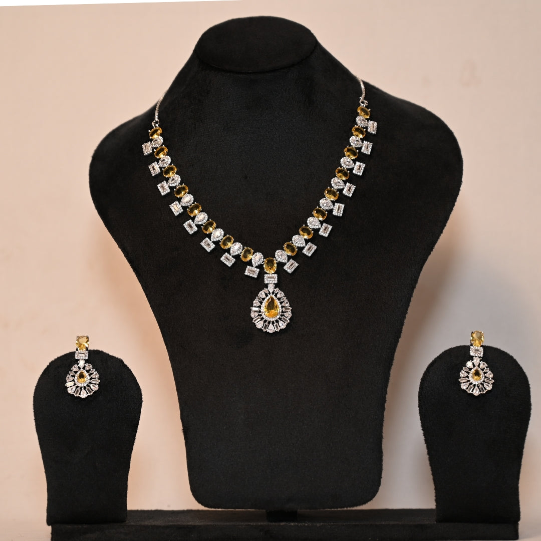 Royal yellow AD stud Necklace