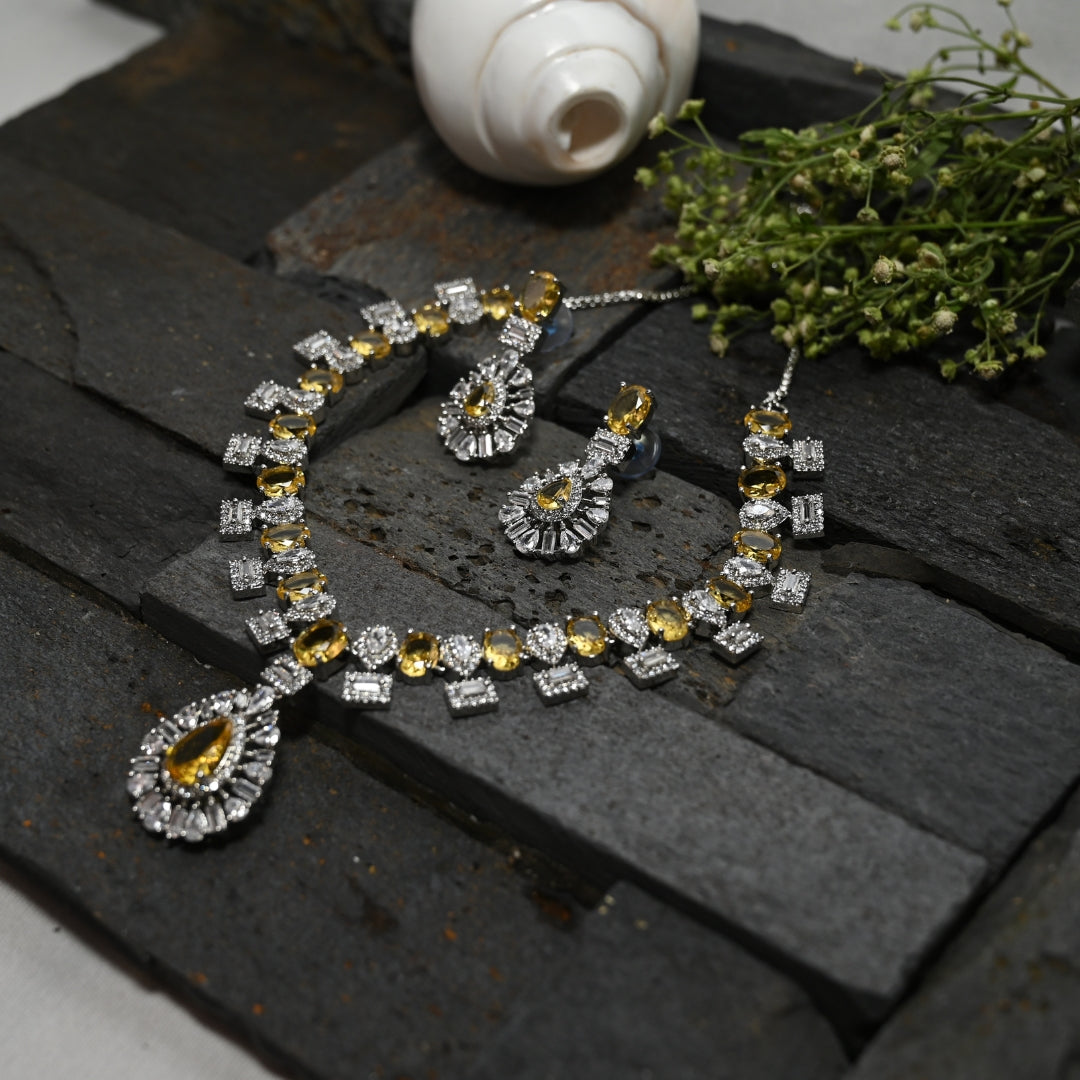 Royal yellow AD stud Necklace