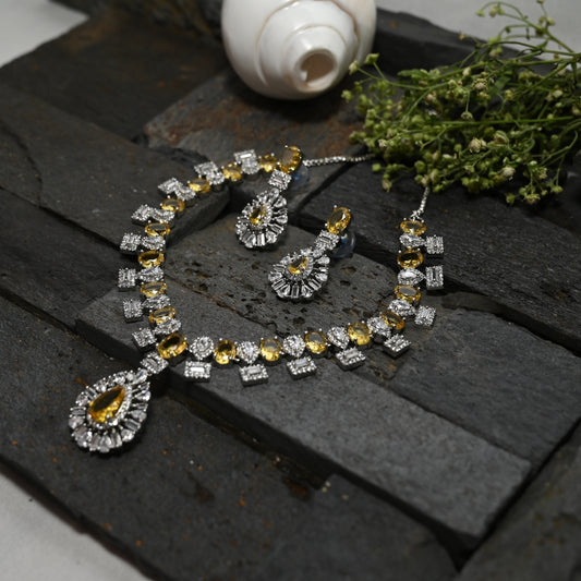 Royal yellow AD stud Necklace