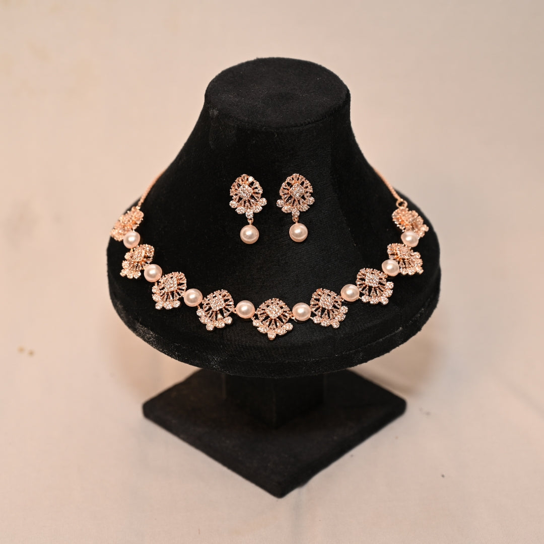 Pearl rose gold AD  Necklace