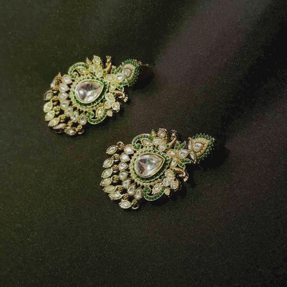 Polki Kundan Dark Green Eaarings