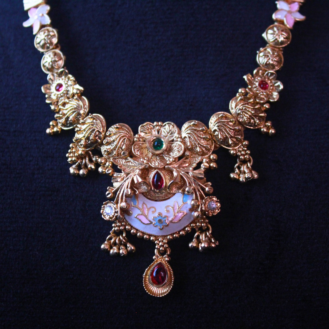 Gold plated Rajwadi Meenakari Necklace