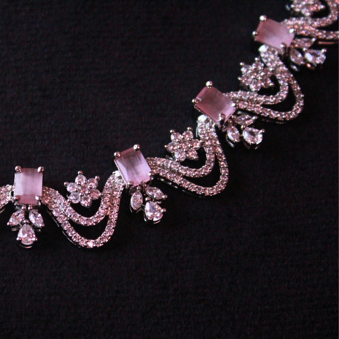 Rose gold plated AD studded necklace