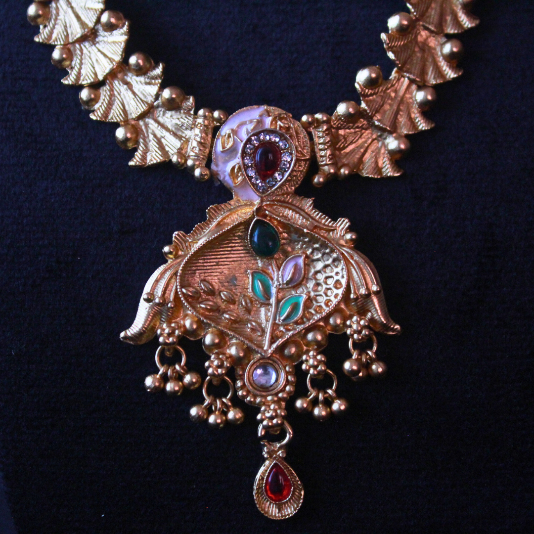 Gold platedRajwadi Meenakari Necklace